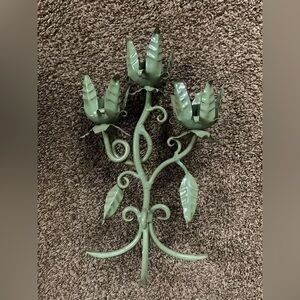 Vintage Wrought Iron 3 Flower Candle Stick Holder
